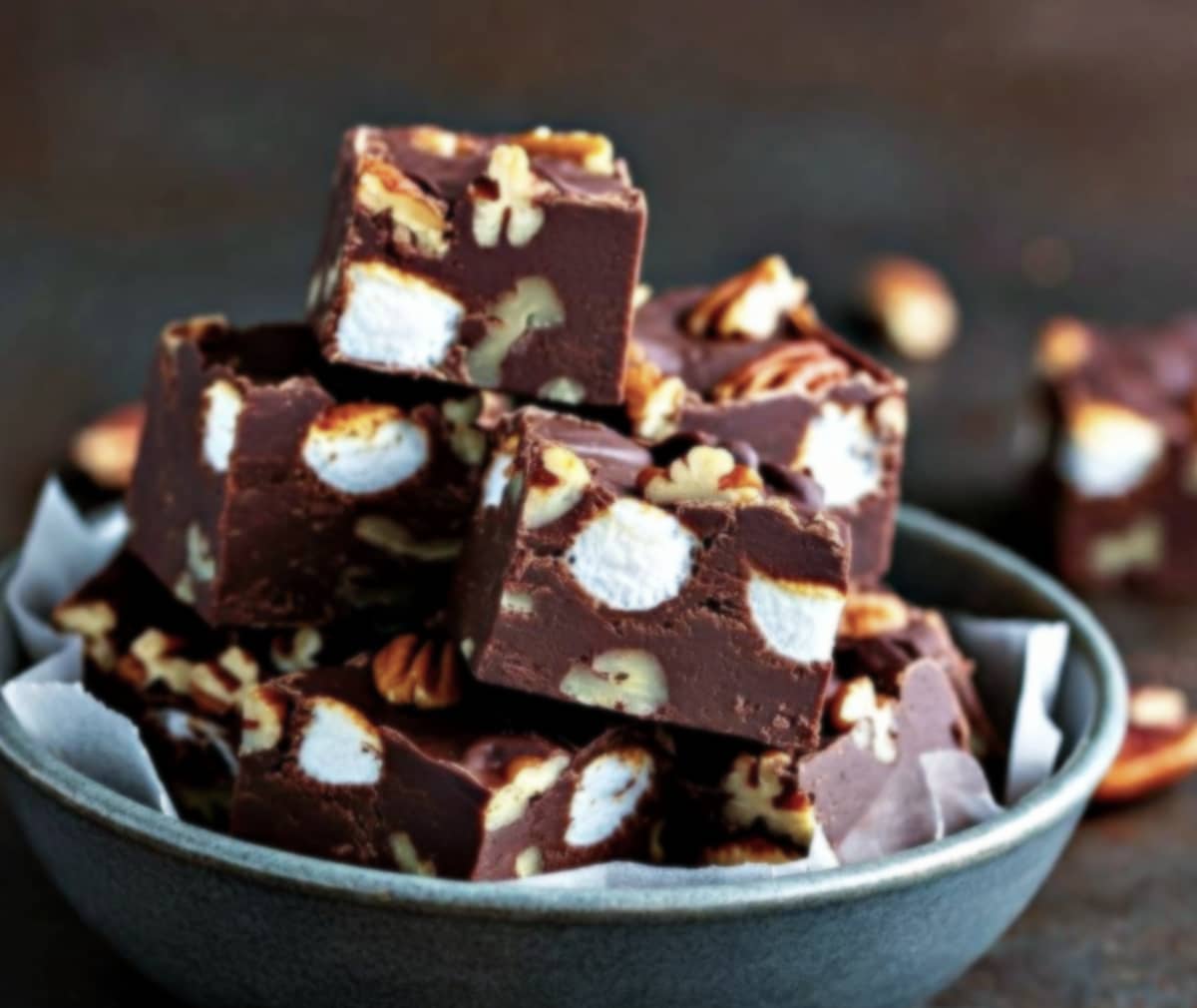 rocky road fudge with pecans and marshmallows