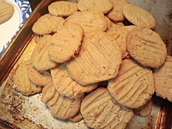 tray of homemade peanut butter cookies