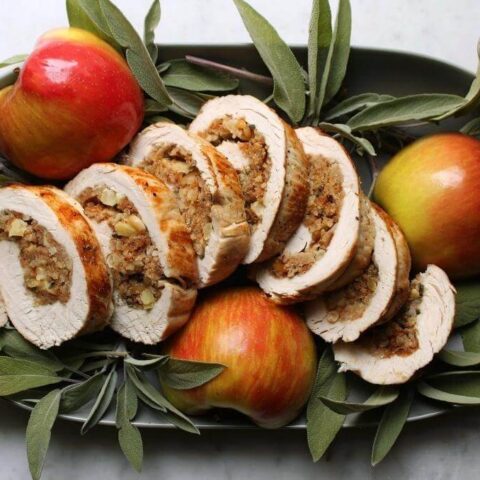 stuffed turkey on platter