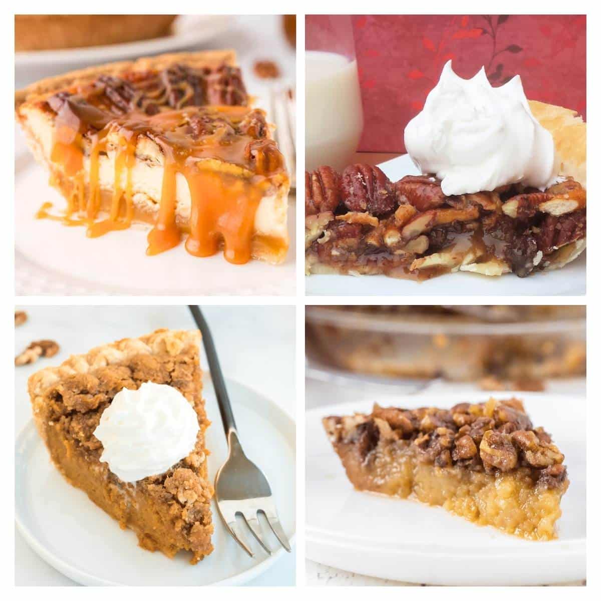 4 image collage pecan pies