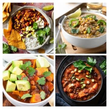 collage with 4 images vegetarian chili