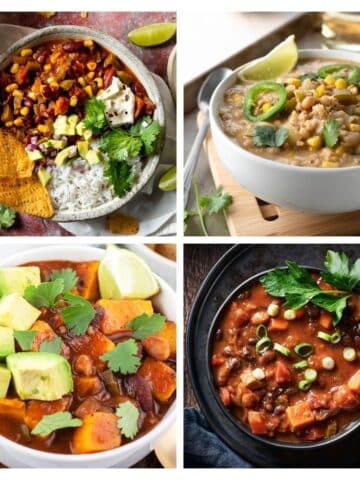 collage with 4 images vegetarian chili