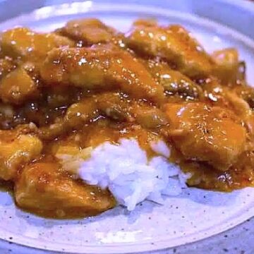 homemade chicken stroganoff with jasmine rice