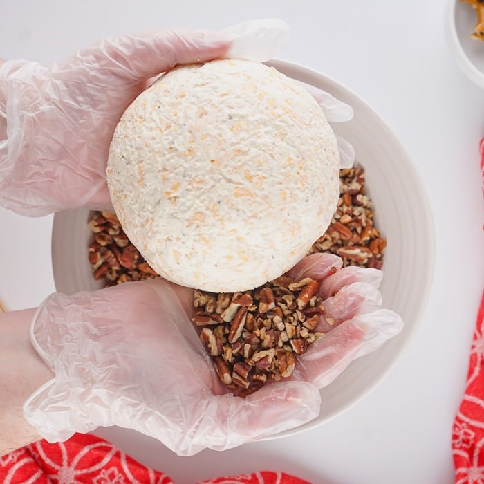 how to roll a cheese ball in pecans