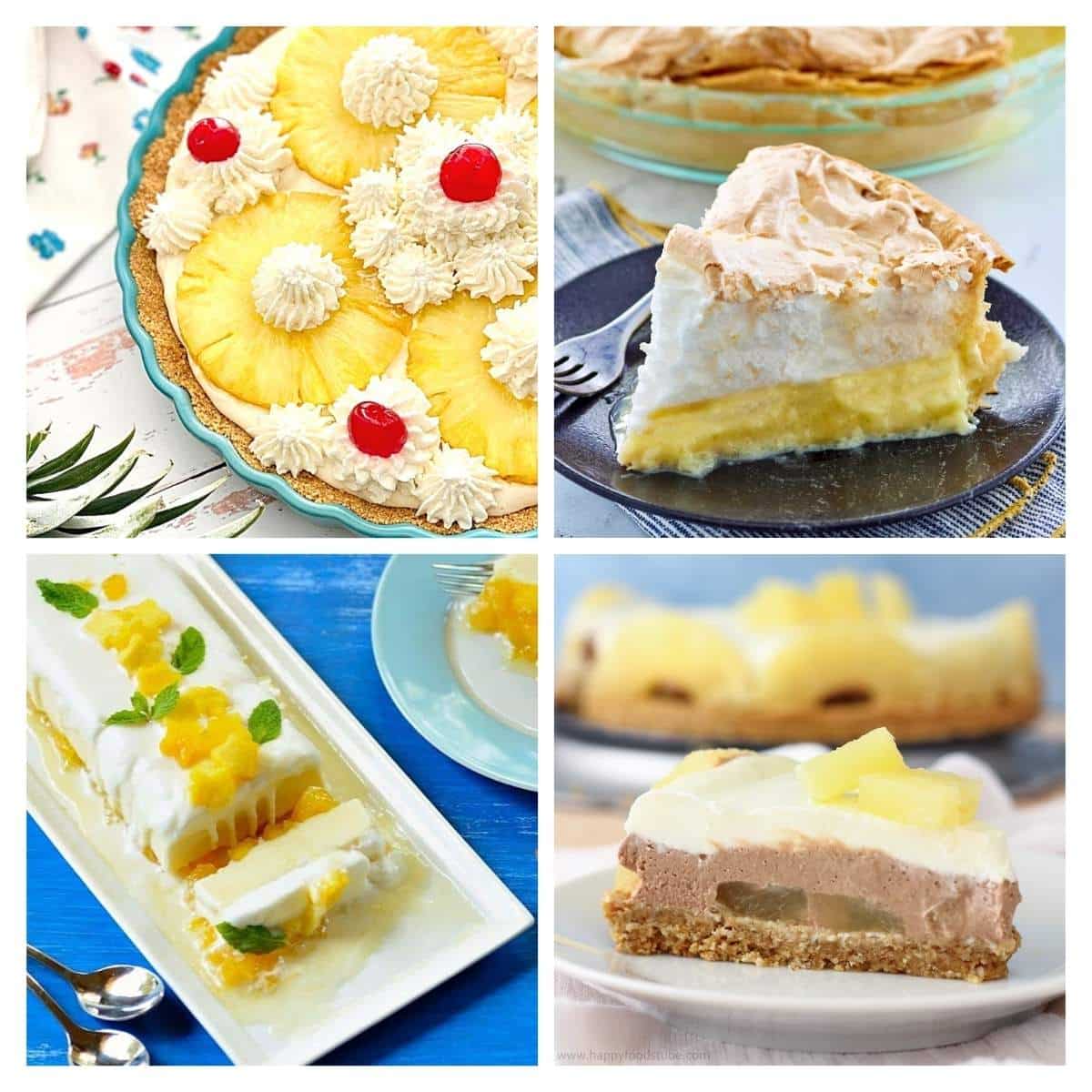 4 images with pineapple desserts