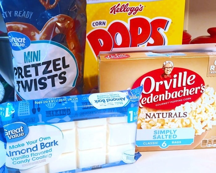 ingredients for white chocolate popcorn pretzel corn pop cereal candy