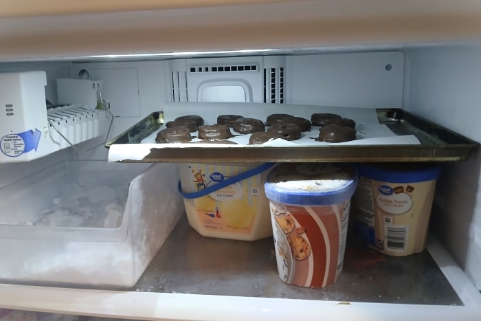 put cookies in freezer to harden chocolate