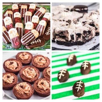 4 image collage football desserts