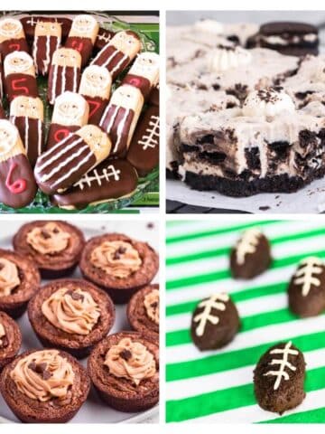 4 image collage football desserts