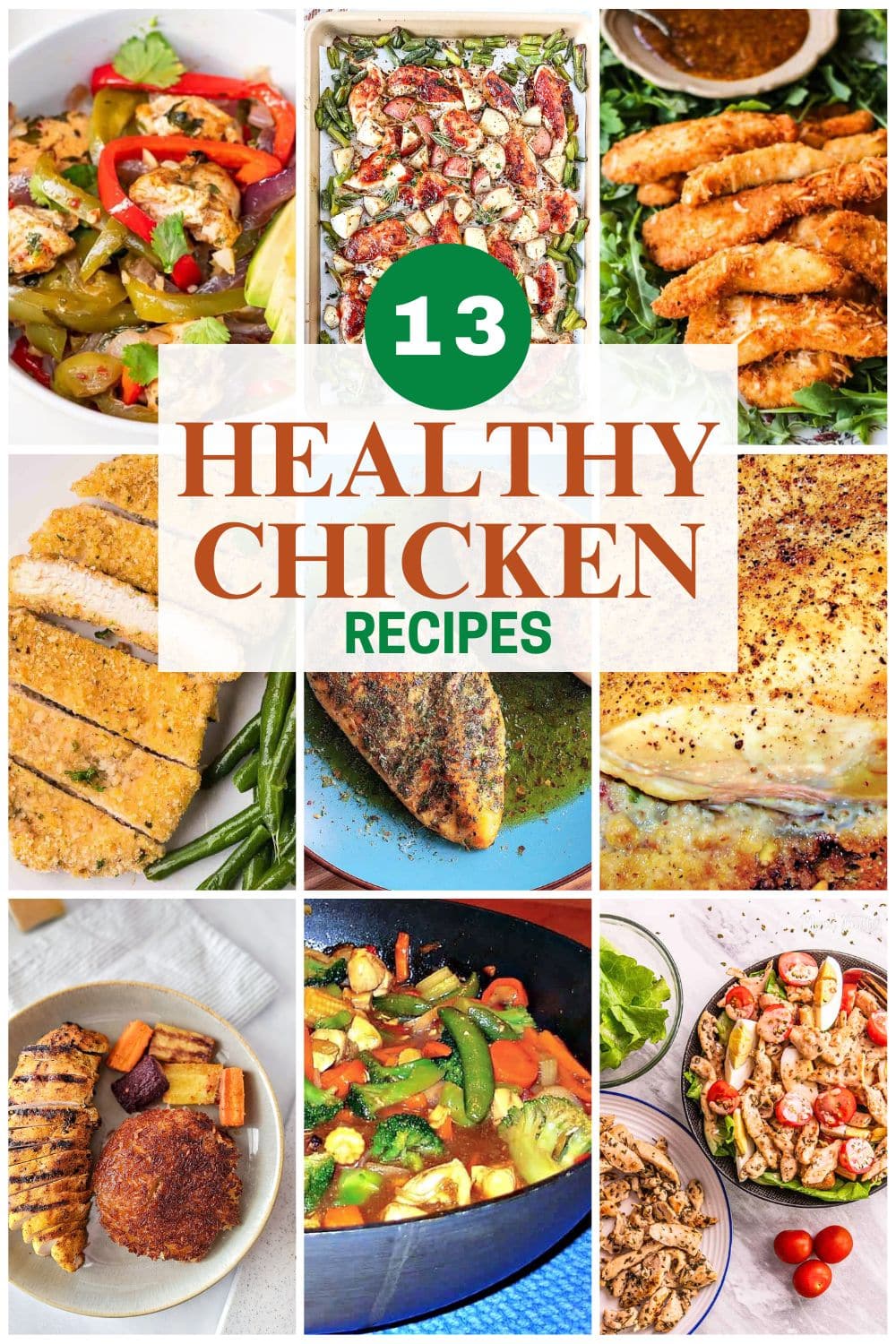 9 image collage with text healthy chicken recipes