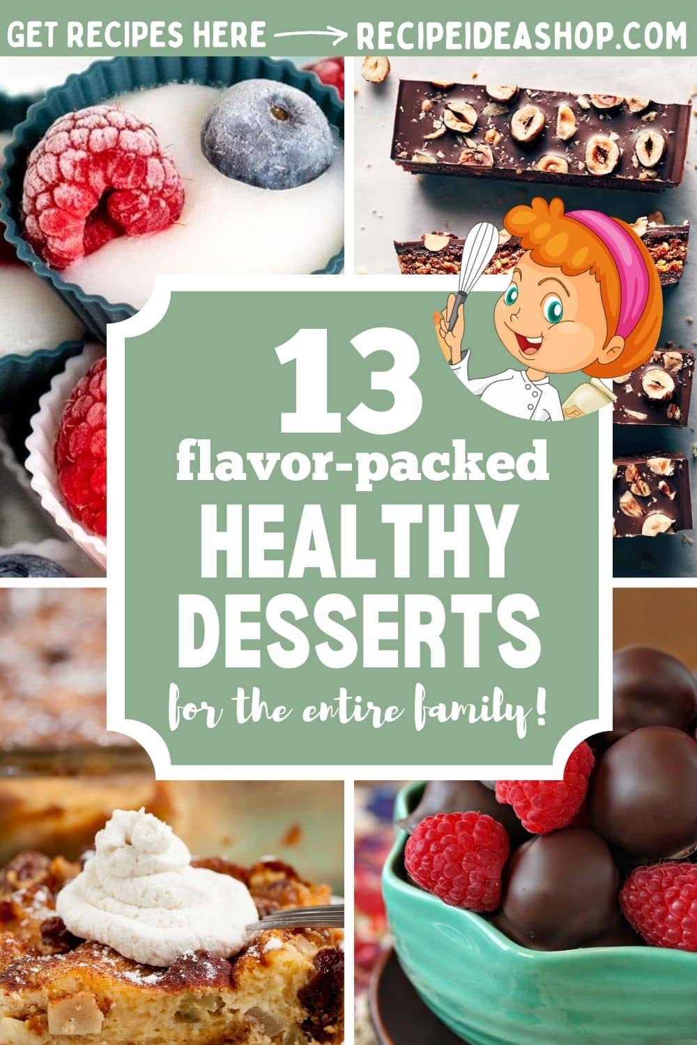 4 image collage with text healthy desserts