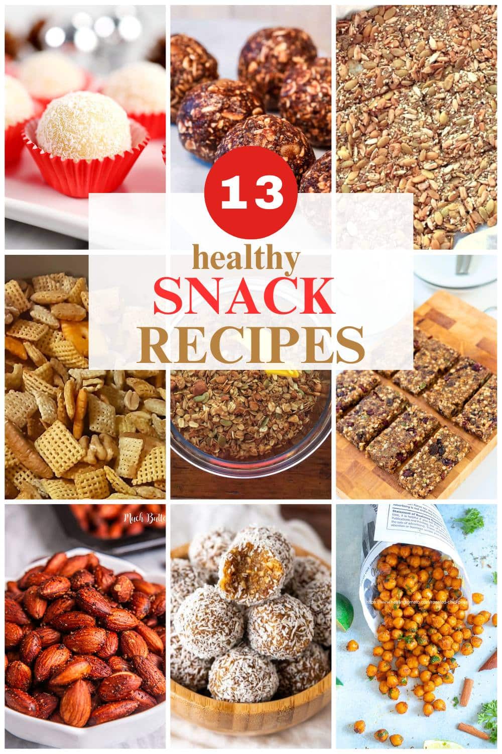 9 image collage with healthy snack recipes