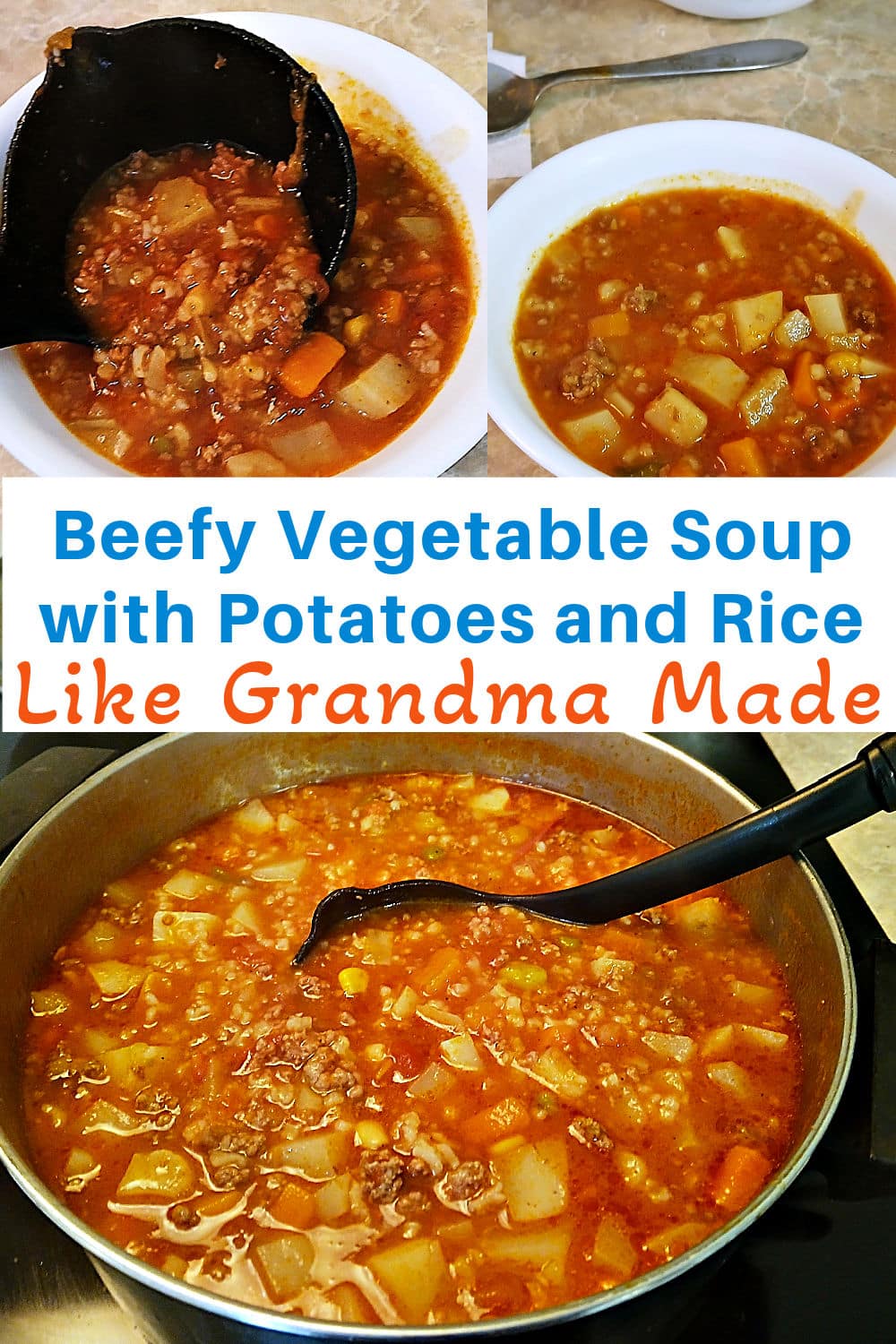 How to make vegetable soup with hamburger meat and diced potatoes with cooked rice