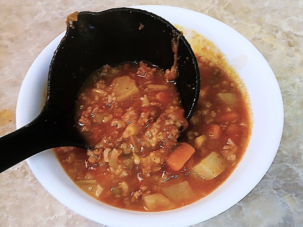 warm homemade vegetable soup with ground beef 2