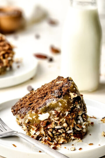 sliced German chocolate pound cake