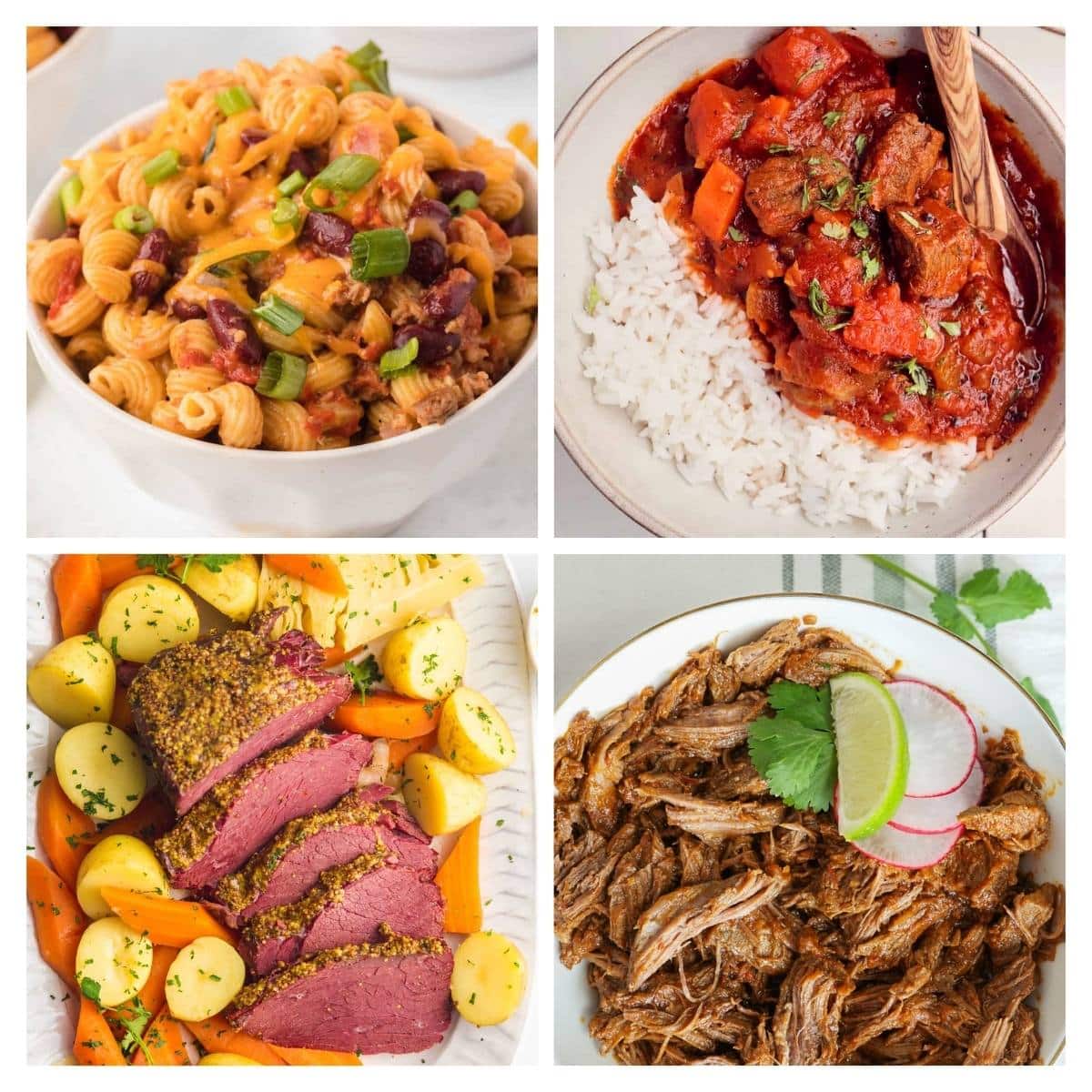 4 image collage with instant pot beef recipes