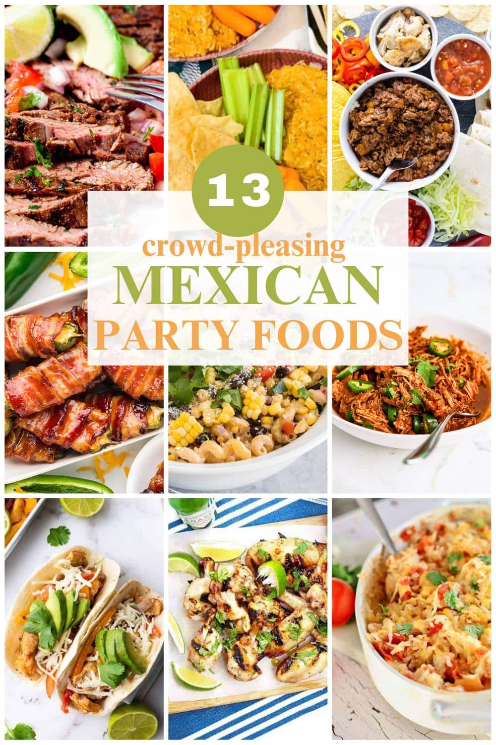 9 image collage Mexican party foods with text overlay