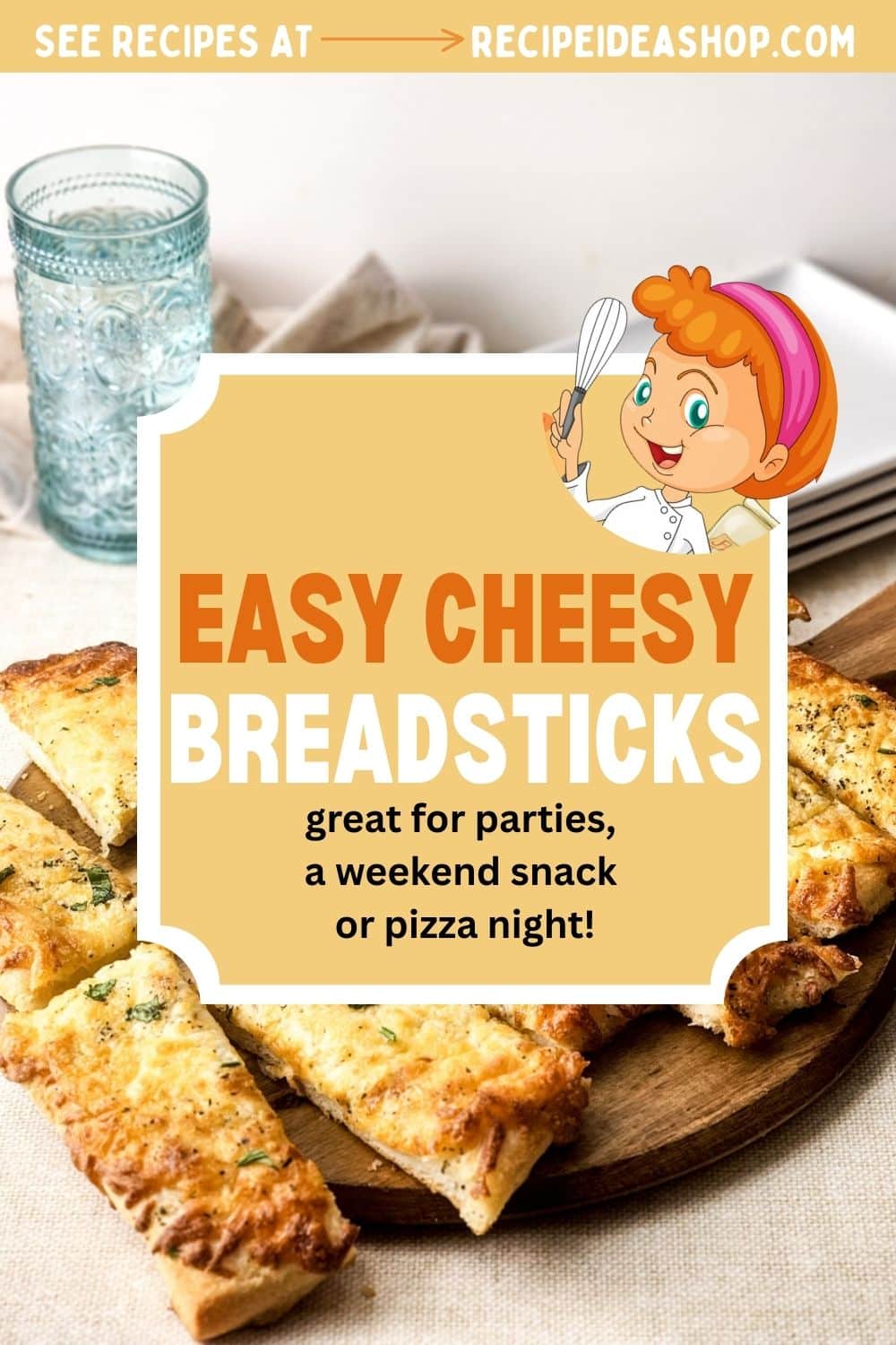 vertical image with text cheese breadsticks