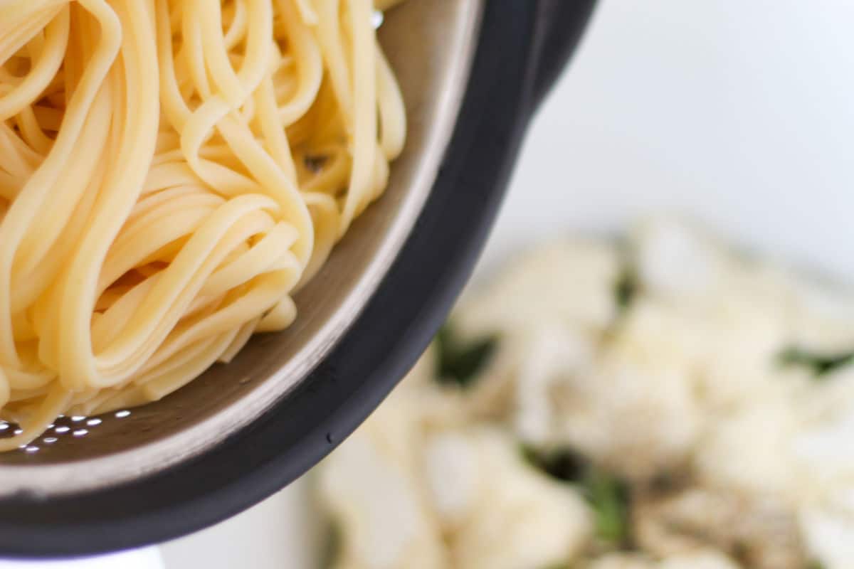 draining water from pasta