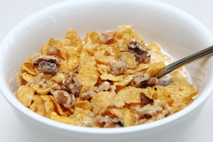 cereal and toasted walnuts for breakfast
