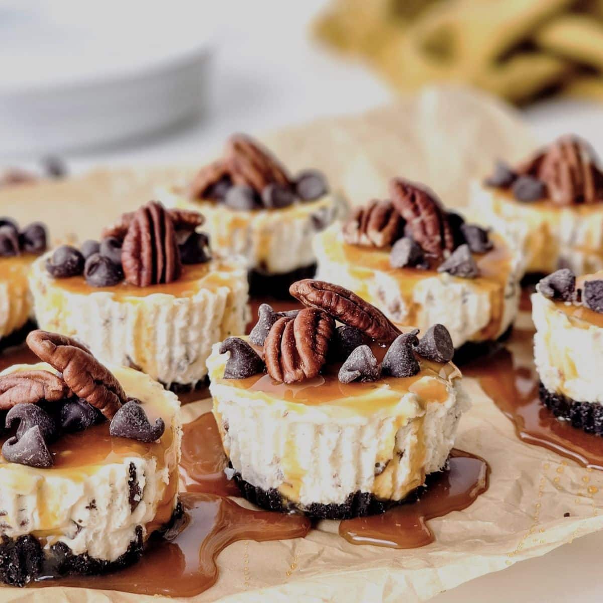 top view of mini turtle cheesecakes
