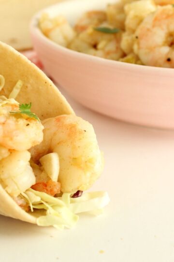 soft shrimp taco and bowl of shrimp