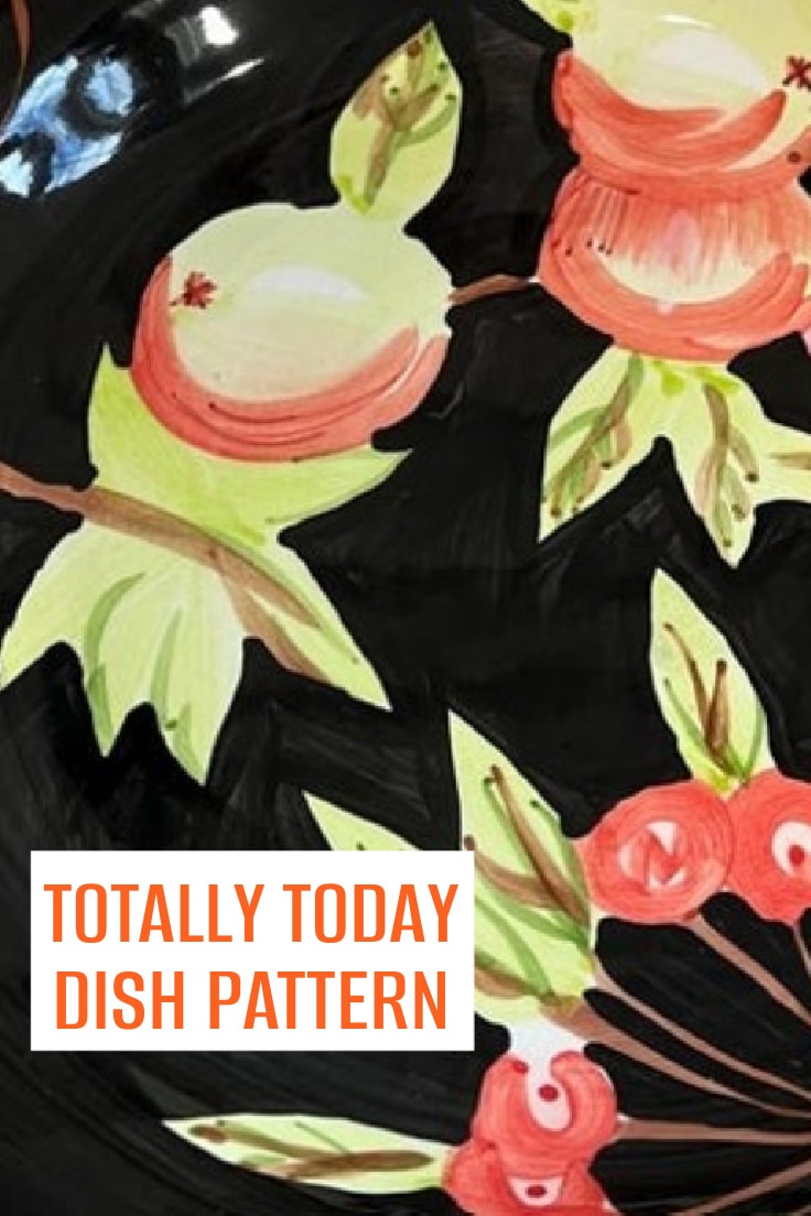 Totally Today was a dinnerware brand known for its wide array of decorative patterns, many of which have been discontinued and are now sought after by collectors. Among these, the black dishes adorned with fruit patterns stand out for their distinctive design.