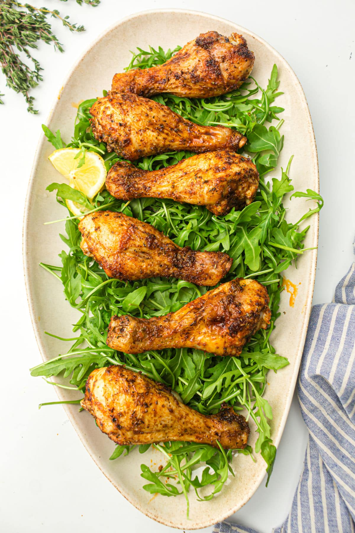 top view of air fryer chicken drumsticks