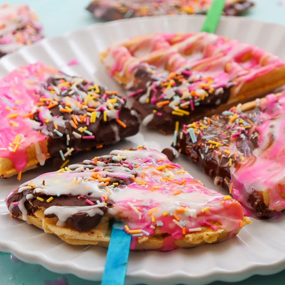 waffle pops close up on white plate