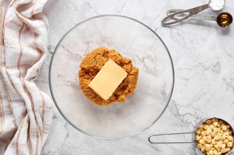 mixing butter with brown sugar