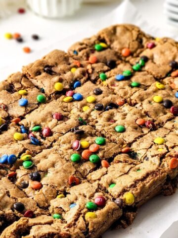 M&M Cookie Bars top view