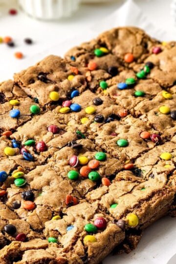 M&M Cookie Bars top view