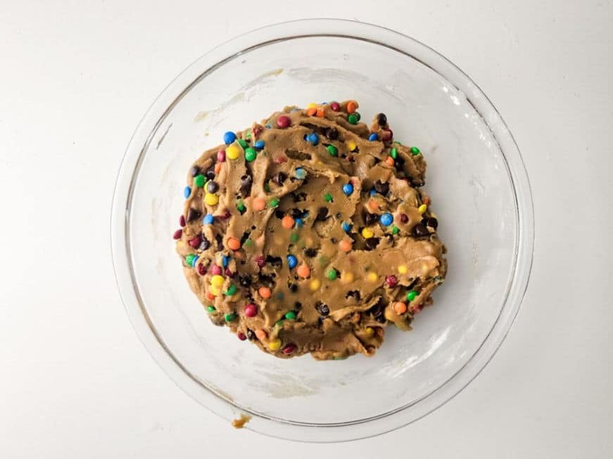 adding m&m's to dough