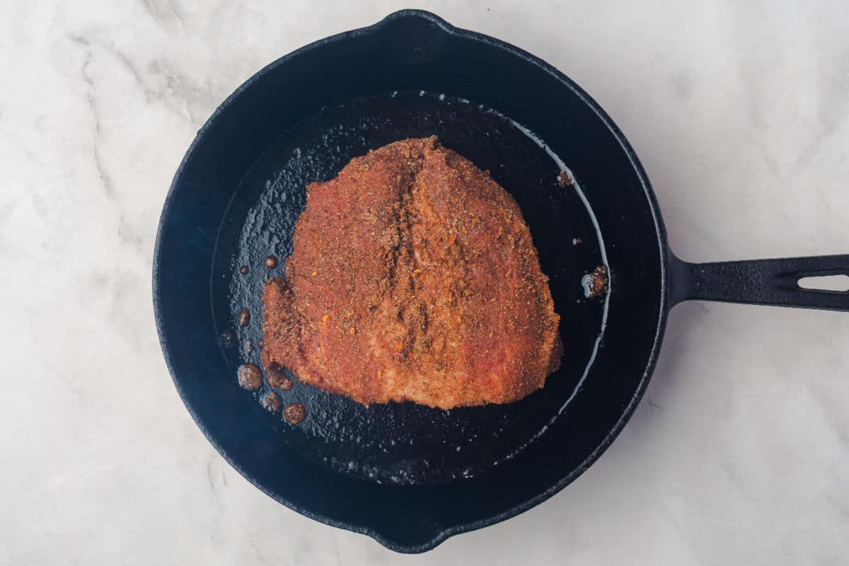 searing the pork