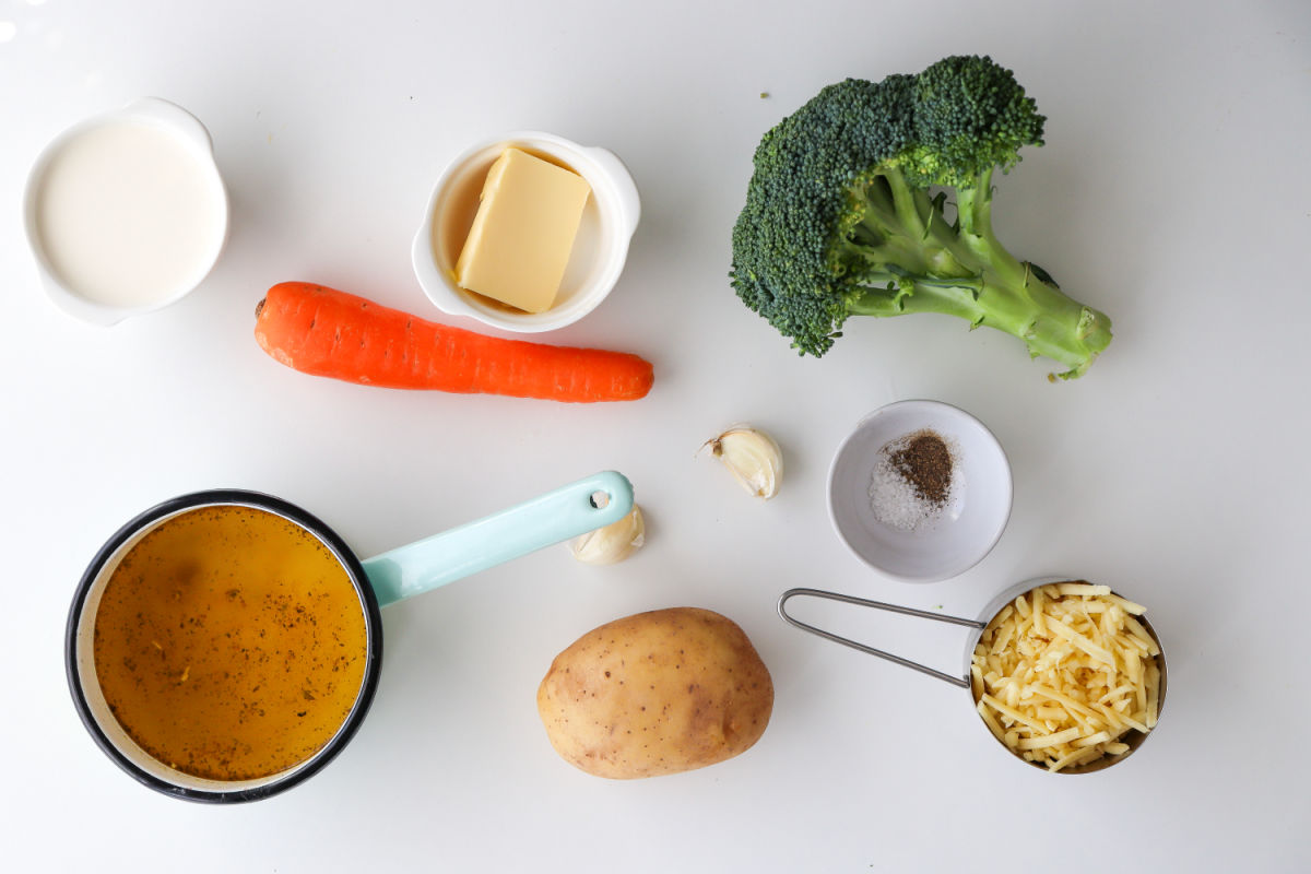 ingredients for Broccoli Cheddar Cheese Soup