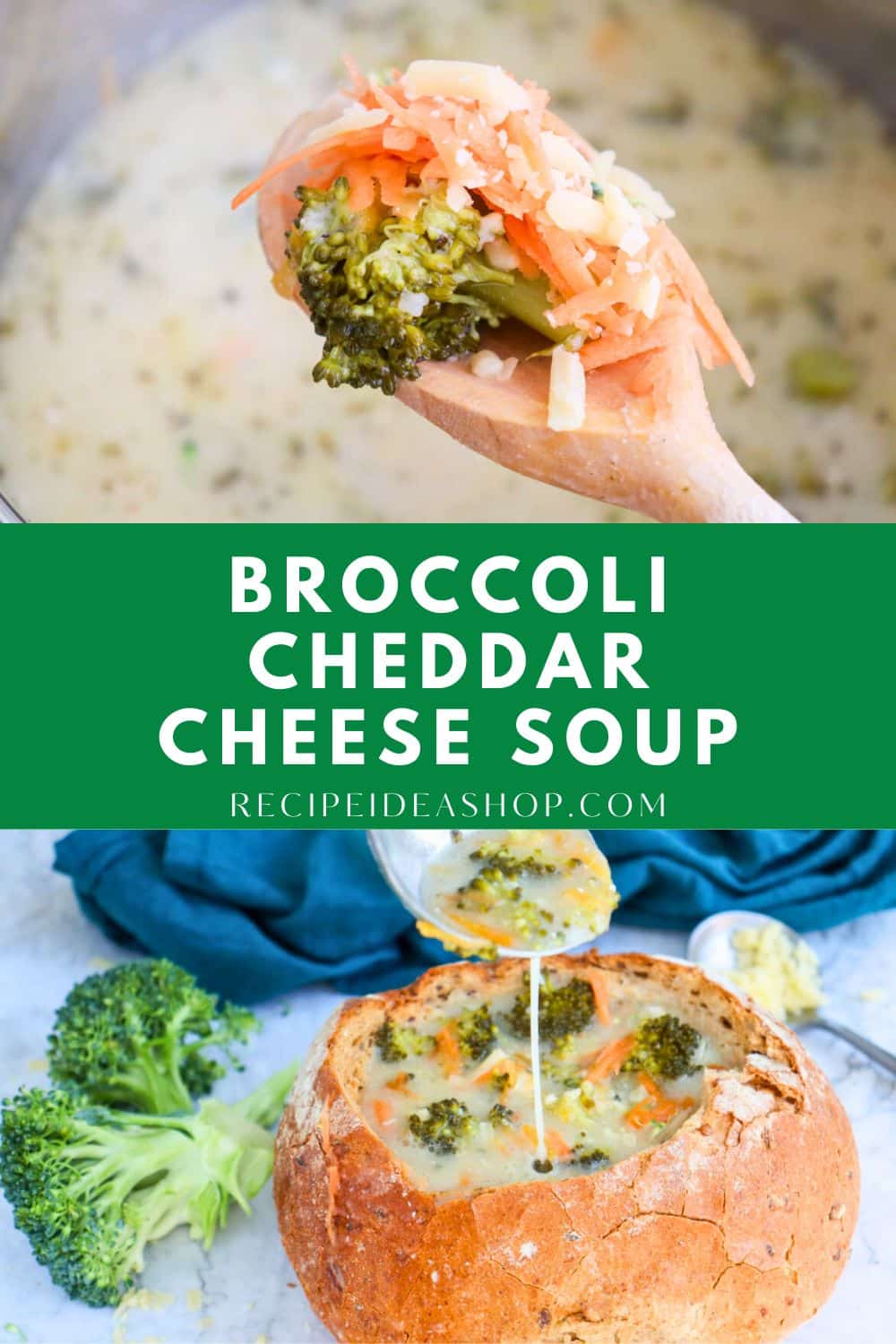 Broccoli Cheddar Cheese Soup collage with text overlay