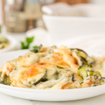 close up view of cheesy zucchini casserole