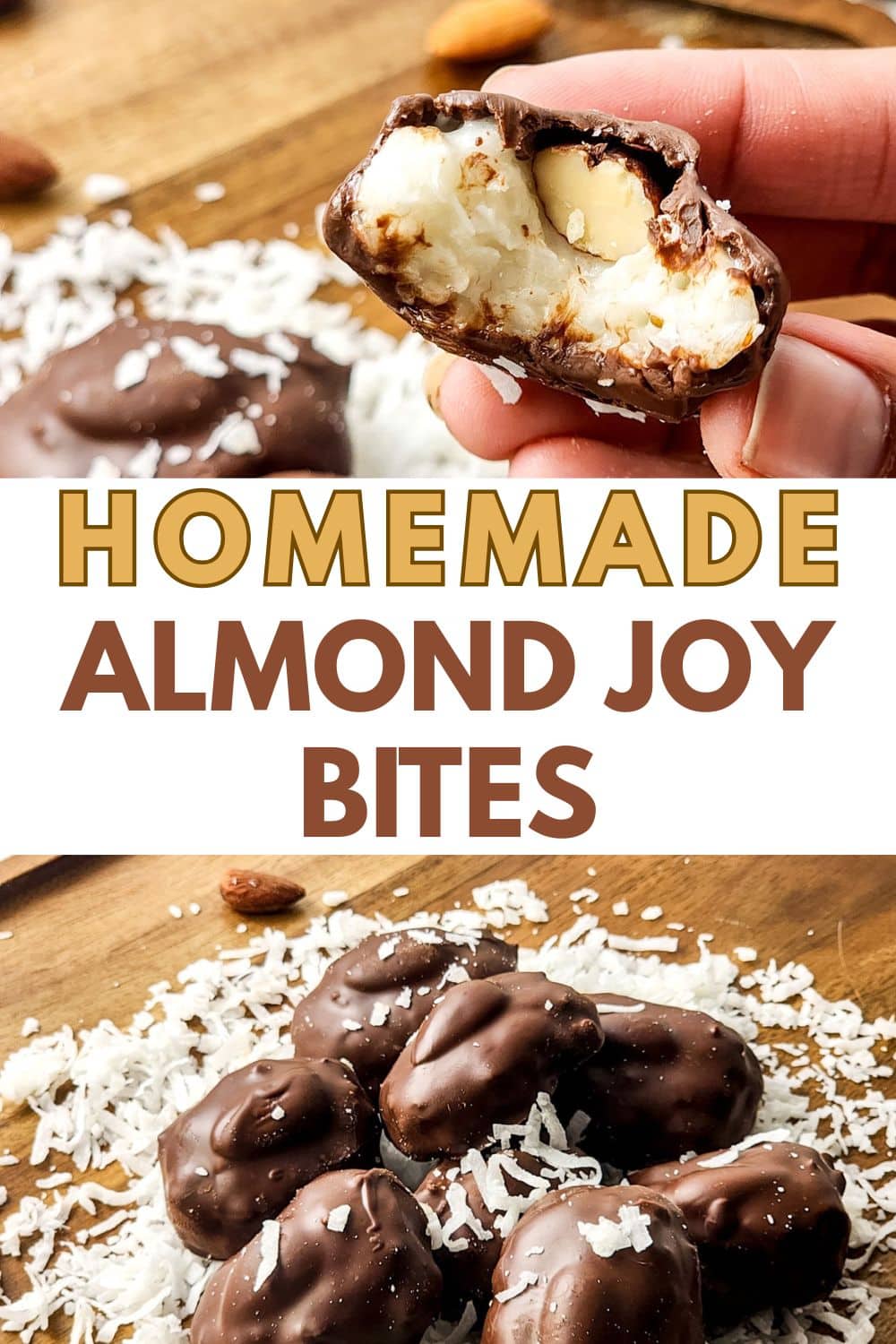 2 image collage homemade almond joy bites