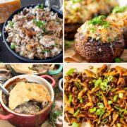 4 image collage with mushroom recipes