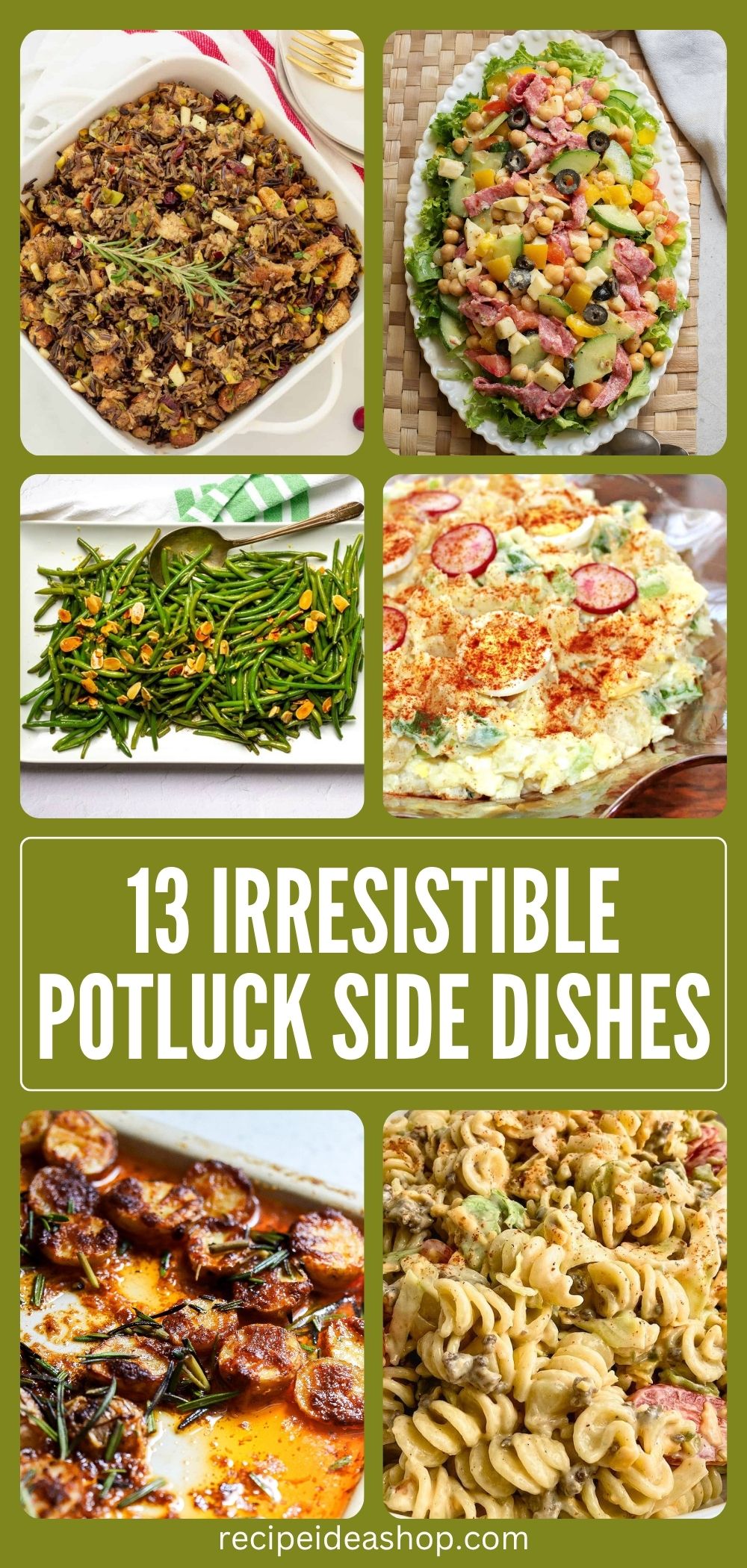 6 image collage potluck side dishes with text