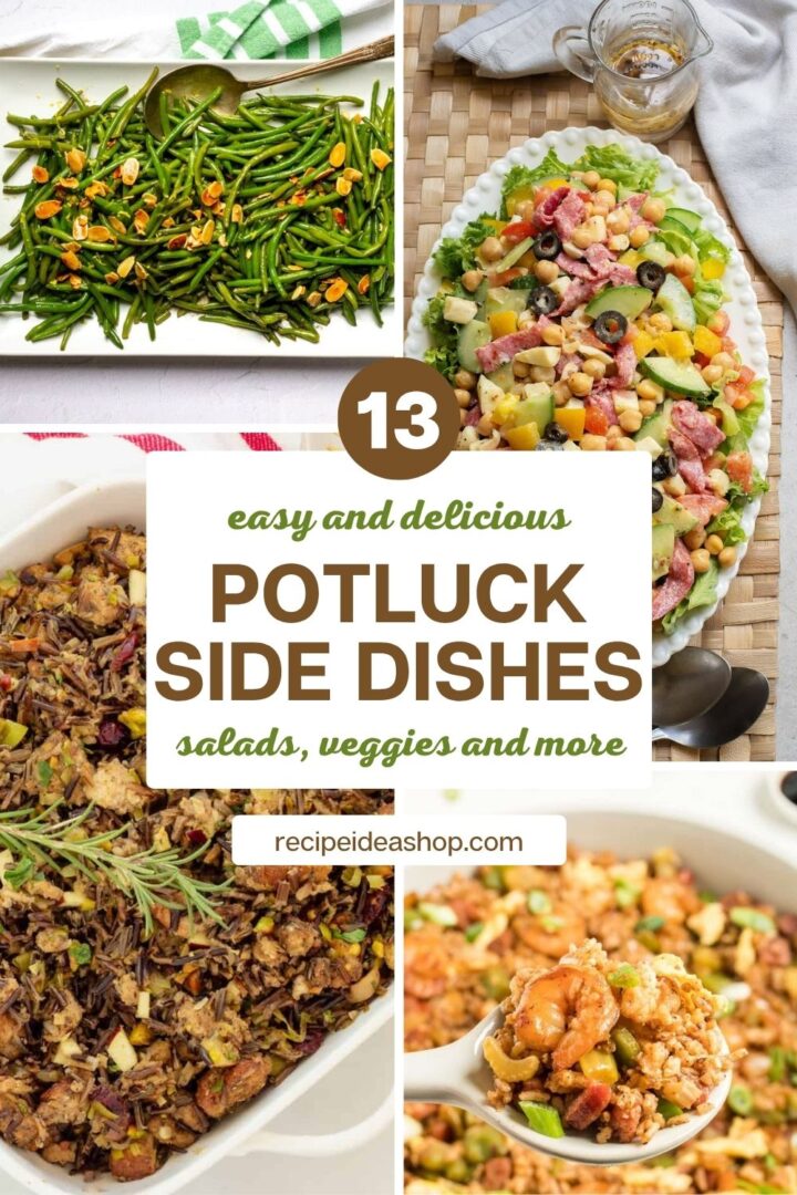4 image collage with potluck side dishes
