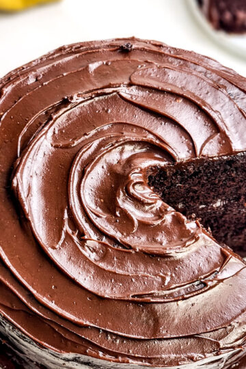 Copycat Matilda's Chocolate Cake with slice removed