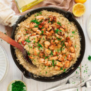 lemon chicken and rice in skillet