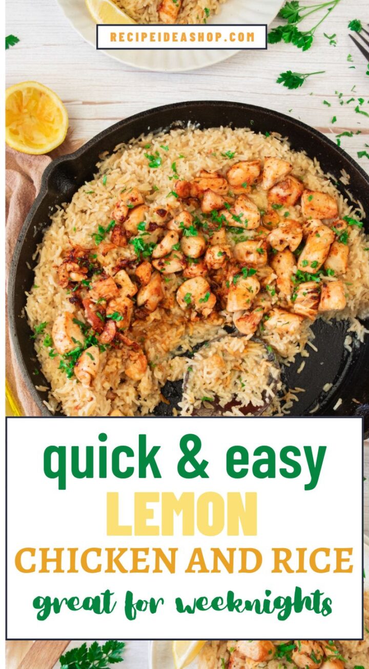 Creamy Lemon Chicken and Rice vertical image with text overlay