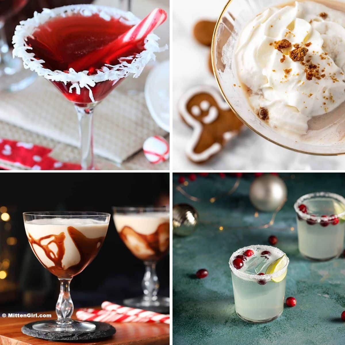 4 image collage with festive cocktails