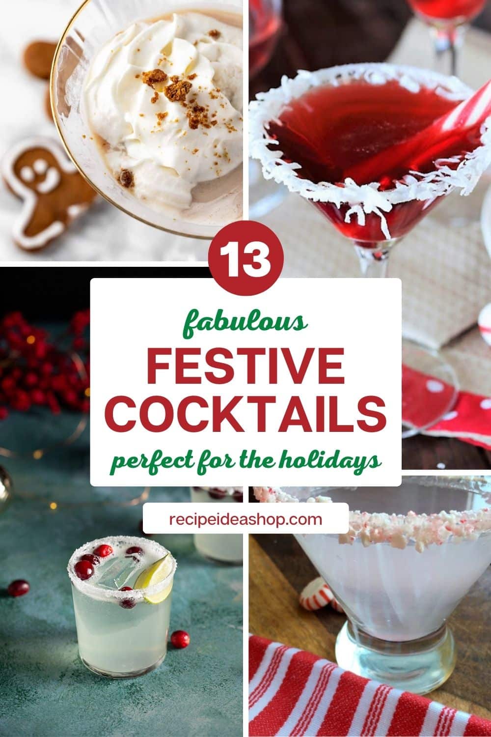 collage with 4 cocktail recipes for the holidays with text