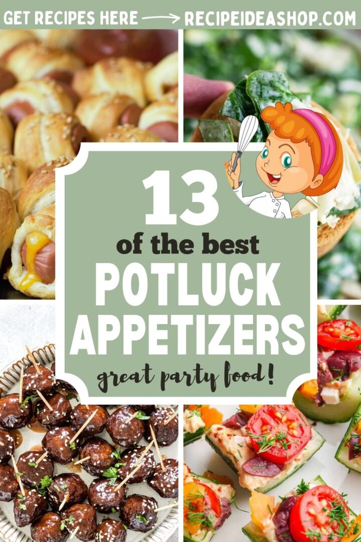4 image vertical collage with text overlay potluck appetizers