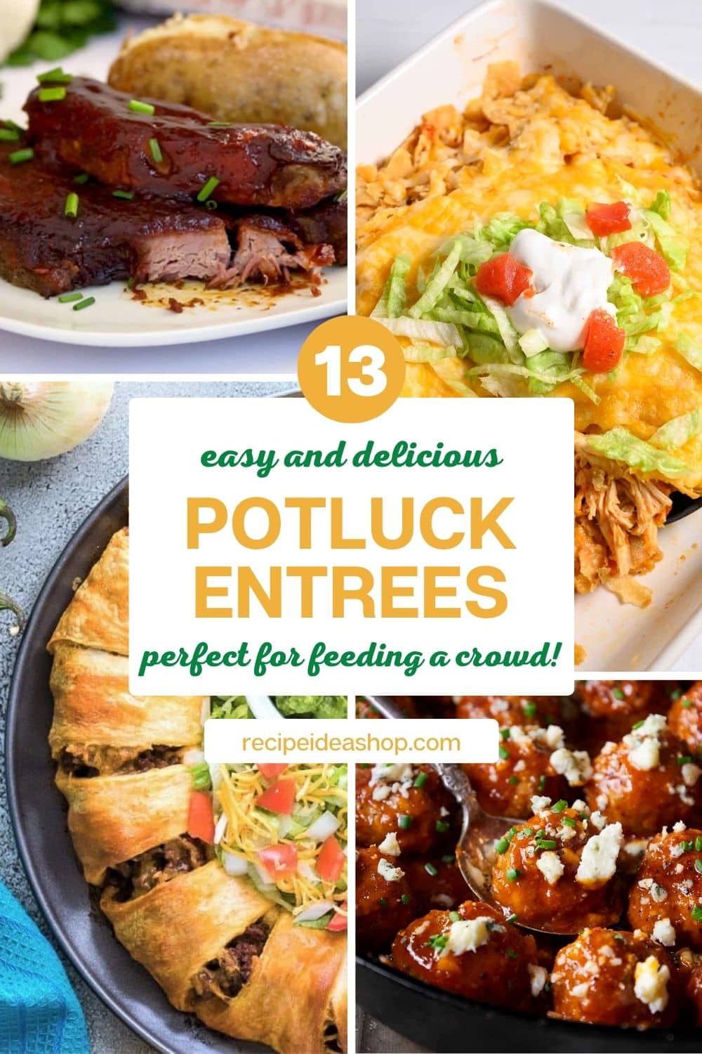 4 image collage with potluck entrees