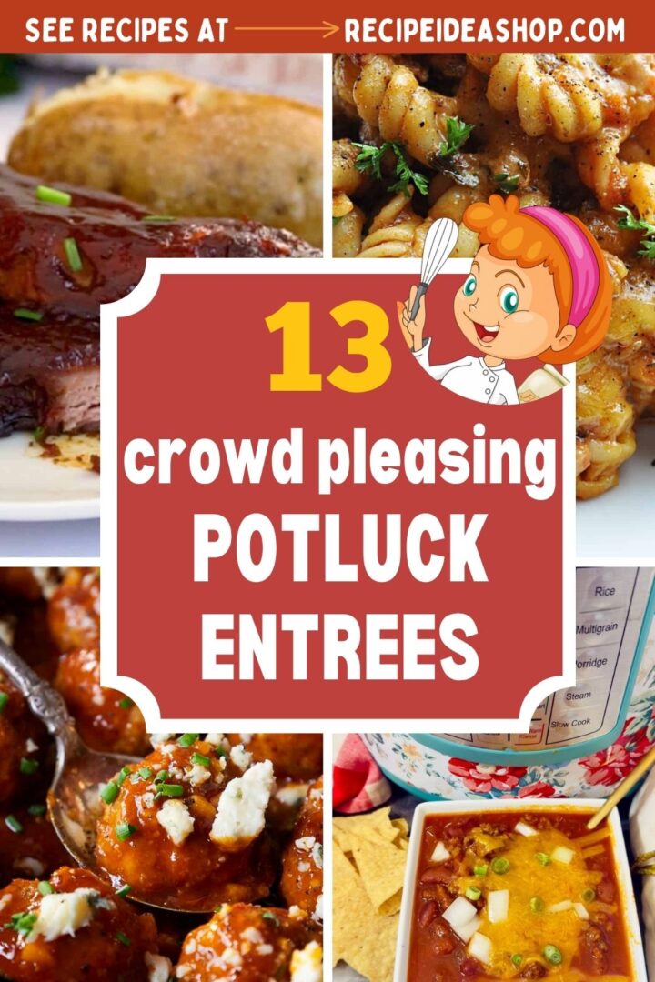 4 image collage with potluck entrees