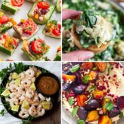 collage with 4 images potluck appetizers